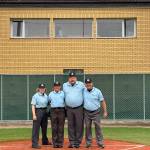 Rita Cline, left, stands with umpires from Italy, Chicago and France who officiated games in Kutno, Poland during the regional tournament of the Little League World Series in July. She has been an umpire for the North Whidbey Little League for the past 26 years. (Photo courtesy of Rita Cline)
