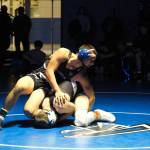 South Whidbey senior Dylan Walker (165 pounds) eventually earned a pin against Granite Falls Thursday. (Photo by Nathan Whalen)