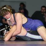 Oak Harbor’s Joel Christopherson wrestles an opponent from Anacortes during a match Wednesday at Oak Harbor High School. (Photo by John Fisken)