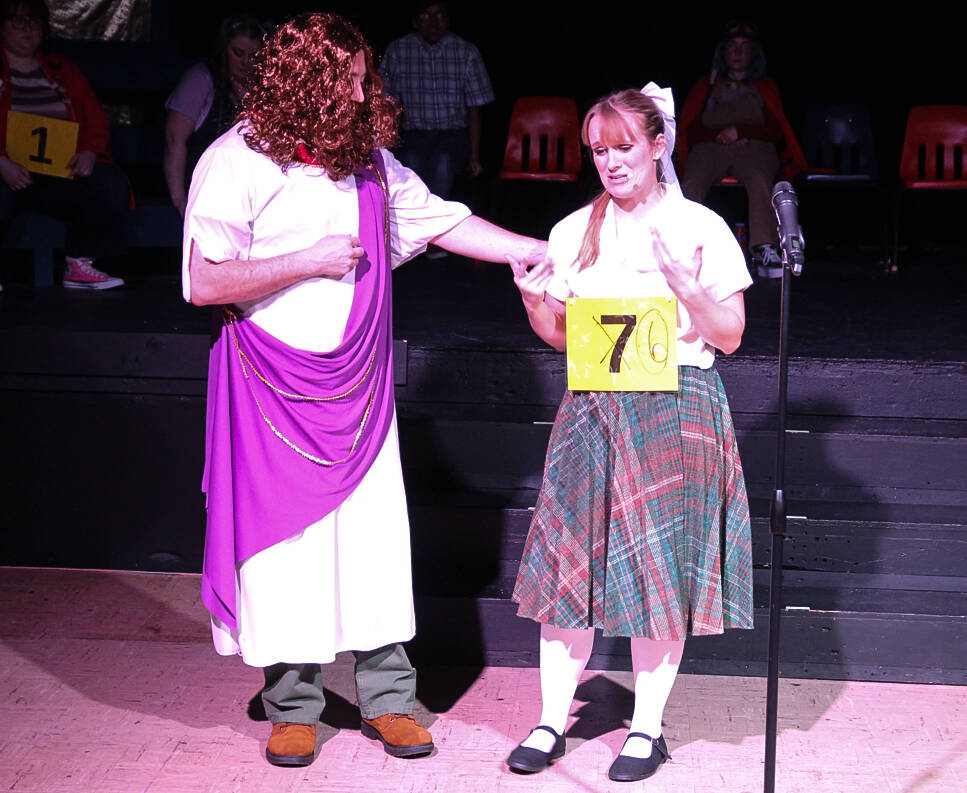 Marcy Park (Karina Andrew) has a conversation with Jesus Christ (Andrew Huggins). (Photo by Luisa Loi)