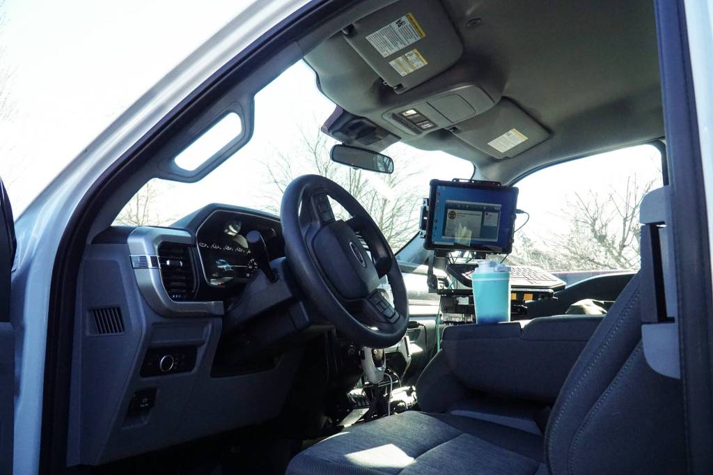 The animal control pick-up carries virtually the same equipment as a regular deputy vehicle. (Photo by Sam Fletcher)