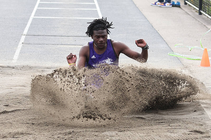 Oak Harbor senior Michael Johnson-Howard will compete in the 100-meter, 200-meter, long jump, triple jump and relays. He competed at state in 2023 in the triple jump and 4x100-meter relay. Oak Harbors track team kicks off the season March 13 when they host Lynden. (Photo by John Fisken)