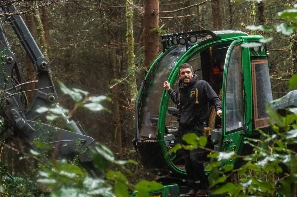 David Janicki of Janicki Logging Co. thins the Trillium Community Forest on Tuesday. (Photo by Sam Fletcher)