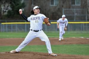Photo by John Fisken
Oak Harbor pitcher Zack Pyles pitched a complete game during the Wildcats home opener March 11 against Marysville Getchell. Oak Harbor won 11-1.