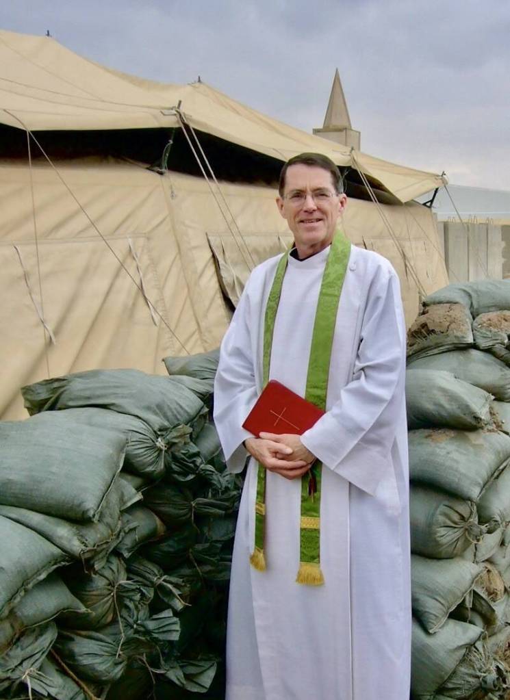 Photo courtesy of Jeffrey Neuberger
Chaplain, Lt Col, USAF (Ret) Jeffrey Neuberger stands poses at the Air Force base in Iraq.