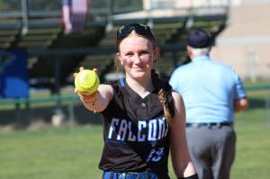 Photo courtesy Keasha Campbell
South Whidbey eighth grader Lena Heggenes shows off her home run ball she hit during a game March 16 against Evergreen of Seattle. South Whidbey won 14-2.