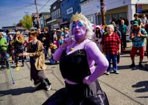 Photo by David Welton
Over 300 people turned out in Langley on April 13 for the annual Welcome the Whales parade. Creative costumes could be seen everywhere, including Ursula, the villain in Disneys The Little Mermaid.