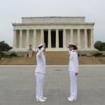 Capt. Randolph Pierson, left, giving Alyssa Pierson the Oath of Office for Alyssa Piersons Commissioning at the Lincoln Memorial in Washington DC. in 2020. (Photo provided)