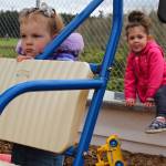 Olivia Pursell and Talia Skaugrug play at Ebey Academys playground. (Photo by Luisa Loi)