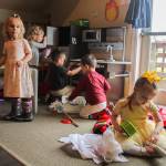 Taylor Alwine, Hattie Tamberg, Jovany Bermudez, Micah Crane and Addie Allred get busy with chores at Ebey Academy in Coupeville. (Photo by Luisa Loi)