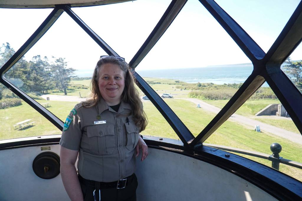Photo by Sam Fletcher
Interpretive specialist Jen Gray stands at the top of the new Admiralty Head Lighthouse.