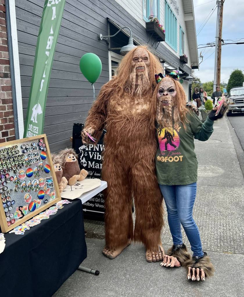 Photo courtesy of Teresa Besaw
Garry the Sasquatch flirts at local businesses during the 2023 Sasquatch Walk in Oak Harbor.