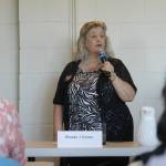 Wanda Grone addresses the room of voters. (Photo by Kira Erickson/South Whidbey Record)