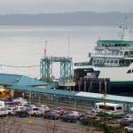 Traffic lines up at the Mukilteo ferry dock. (File photo)