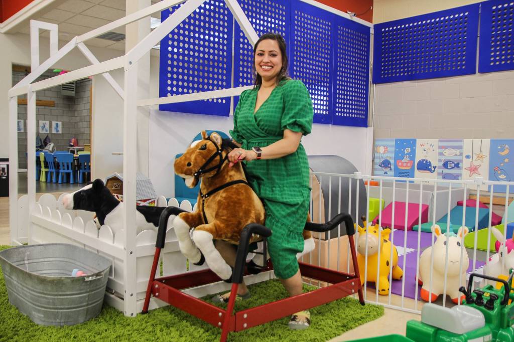 Mala Sooknanan rides a horse by the animal farm. (Photo by Luisa Loi)