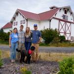 (Photo by David Welton)
From left, Lauren, Britt, Linda and Kai Fletcher of Mutiny Bay Blues with Shep the farm dog.