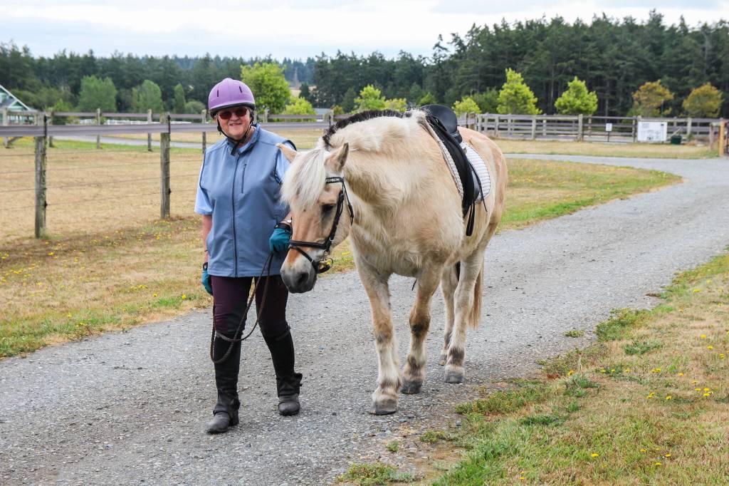 Long time horse rider Pat Lamont takes 28-year-old Merit to the stable where he resides. (Photo by Luisa Loi)