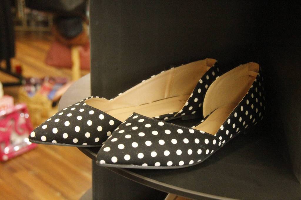 Photo by Kira Erickson/South Whidbey Record
Shoes of all styles and sizes, including this polka dot pair, are for sale.