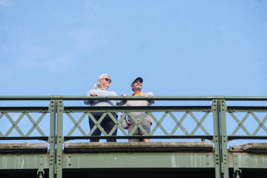 Visitors view Deception Pass from the bridge on Labor Day. (Photo by Sam Fletcher)