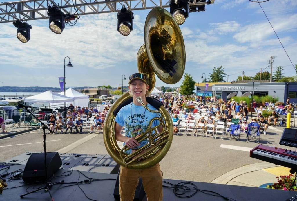 Photo by David Welton
Colton Gehring and the band Kick-Brass performed Sunday at the Teen Talent Showcase.