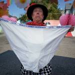 Photo by David Welton
Linda Severt shows the worlds largest underpants at Oak Harbors biggest musical event.