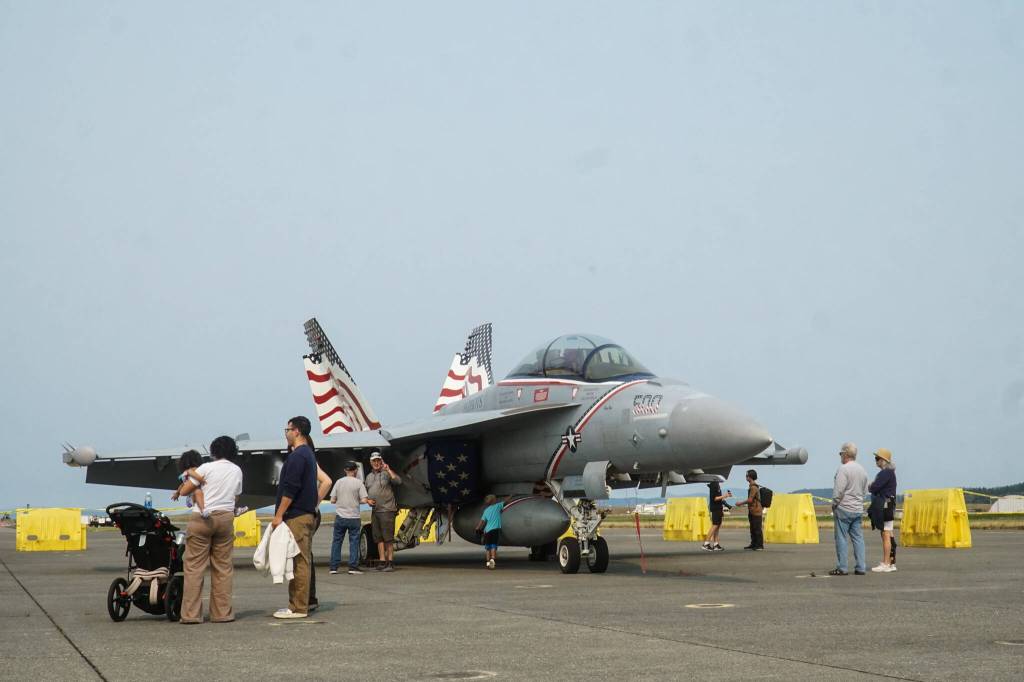 Growlers were displayed on the Naval Air Station Whidbey Island flightline on Saturday. (Photo by Sam Fletcher)