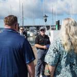 Harbor Master Chris Sublet discusses the future of the Oak Harbor Marina with Mayor Ronnie Wright (left) and Councilmember Christopher Wiegenstein (right) Thursday morning. (Photo by Sam Fletcher)