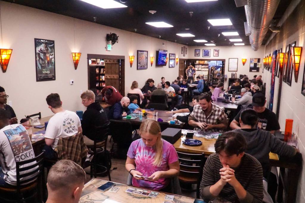 The Book Rack game room fills for Friday Night Magic. (Photo by Sam Fletcher)