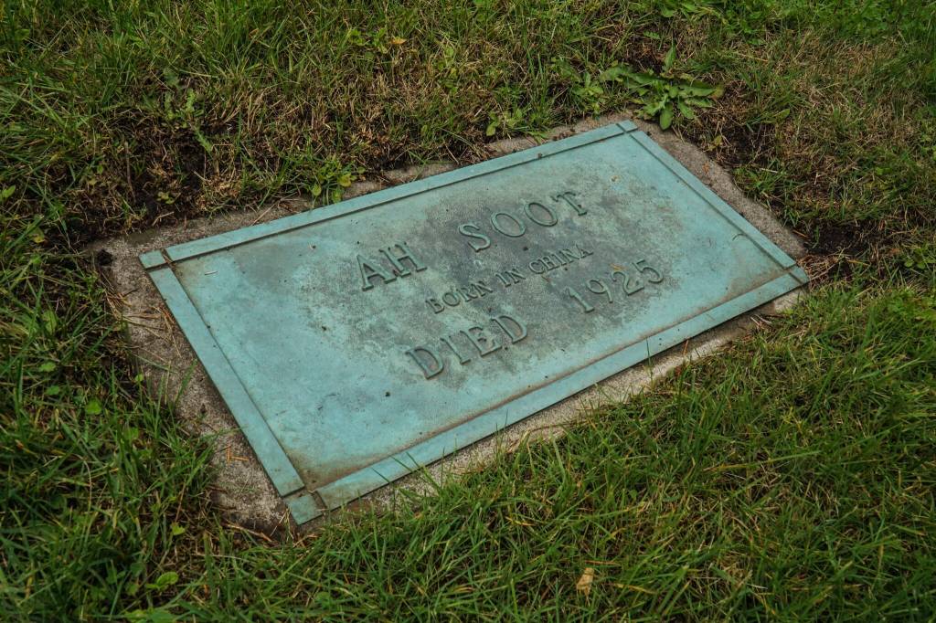 Ah Soot, a Chinese laborer at Ebeys prairie, is honored at Sunnyside Cemetery. (Photo by Sam Fletcher)