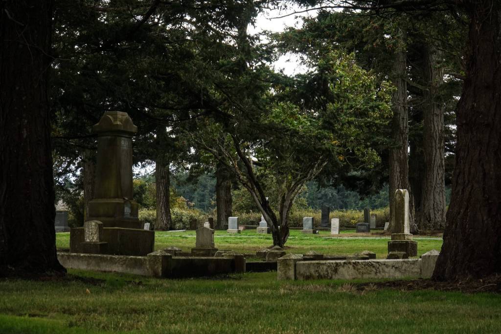 Sunnyside cemetery is a forest of prominent headstones. (Photo by Sam Fletcher)