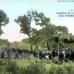 Island County Historical Society, Library and Archives, 2015.26.2
Fourth of July Picnic Oak Harbor, Wash Color-tinted photo postcard of the July 4th, 1894 celebration in Smith Park. Produced by noted Oak Harbor pioneers and merchants the Maylor Brothers.