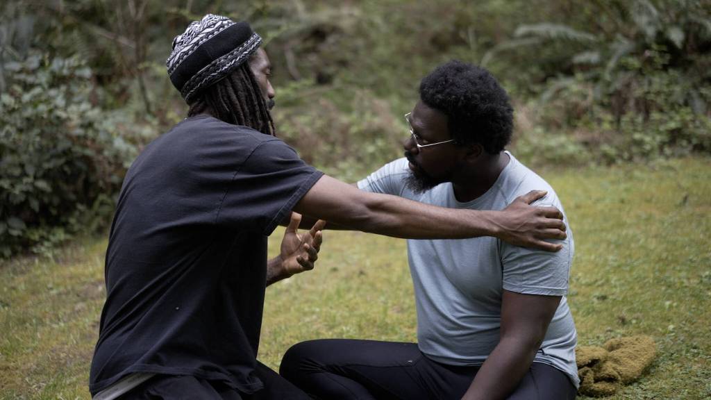 (Photo courtesy of Chronically UnderTouched Project)
Dark and Tender Director Aaron Johnson, right, led fellow Black men in exploring platonic touch during a retreat held earlier this year at the Whidbey Institute.