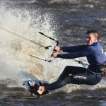 (Photo by John Fisken)
A kitesurfer takes advantage of the windy weather on Whidbey to catch waves on Swan Lake Monday.