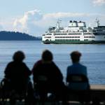 A ferry heads out from Mukilteo toward Clinton during the evening commute in 2022. (Ryan Berry / The Everett Herald)