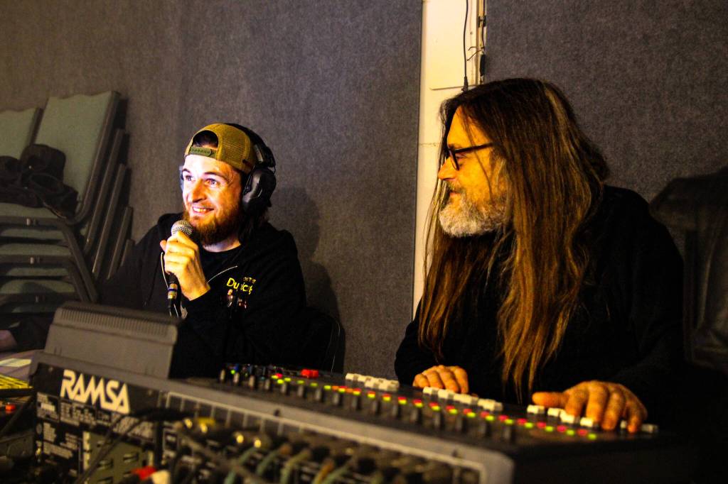 (Photo by Luisa Loi)
At left, special effects technician Devin Rice and soundman Robin Plummer make the magic happen from behind the scenes.