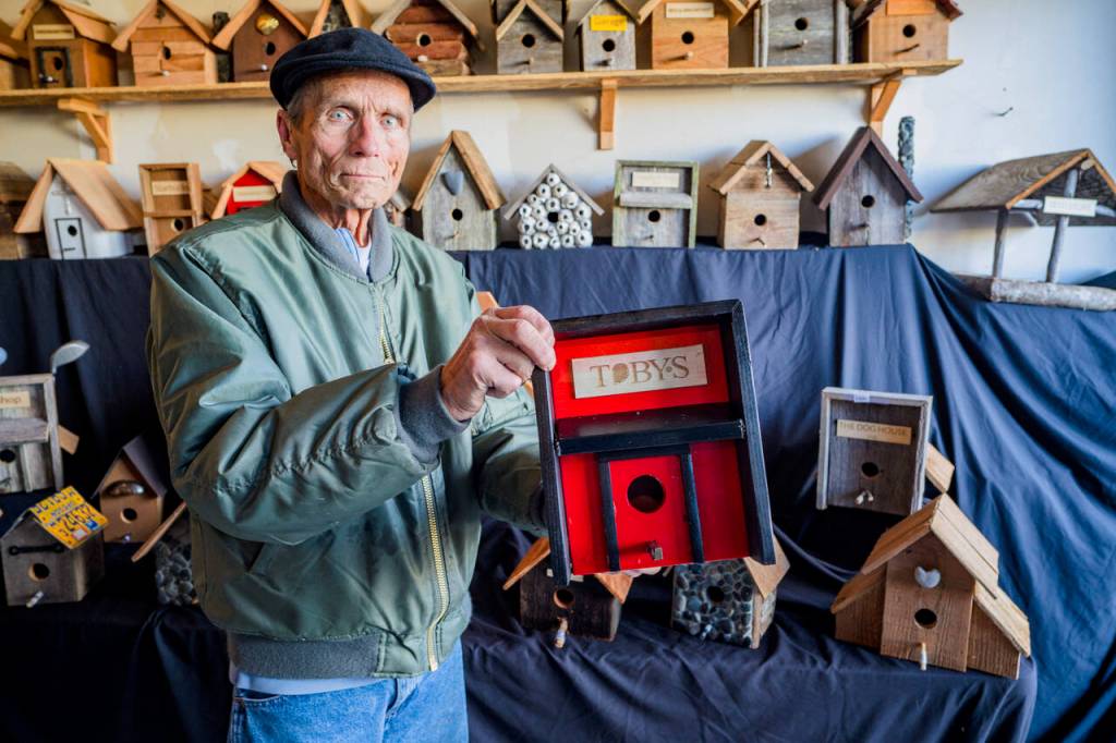 (Photo by David Welton)
John Schmidt creates birdhouse replicas of historic Whidbey buildings, including Tobys Tavern in Coupeville.
