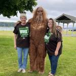 (Photo provided)
Margaret Livermore, at left, and Teresa Bisaw hang out with Garry the Sasquatch during the Sasquatch Walk, an annual fundraiser launched by the Oak Harbor Main Street Association to fund various projects.