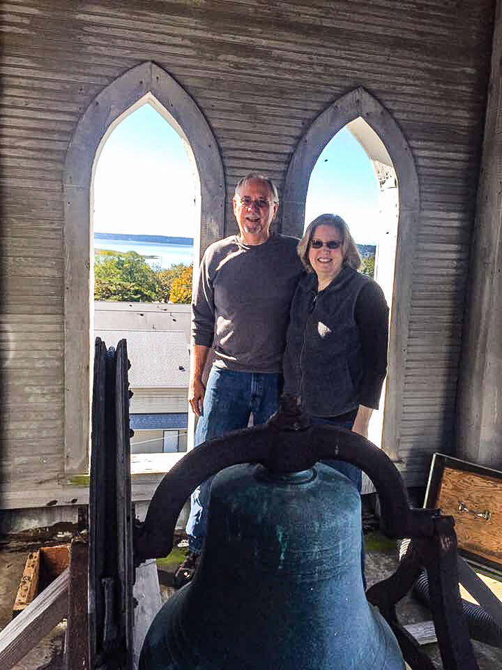 Bill and Dorothy Waite visited the bell up in the churchs bell tower in this photo taken in 2016. (Photo provided)