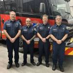 (Photo provided)
Kole Kellison, Jeff Rhodes, Justin Burnett and Ken Lindenstein from Central Whidbey Fire and Rescue are among the many Washington firefighters who are currently assisting Cal Fire in containing one of the worst fires in U.S. history.