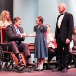 (Photo by Luisa Loi)
President Roosevelt (Steve DeHaven) meets Annie (Harper Horrobin), who is accompanied by Oliver Warbucks (David Gibson).