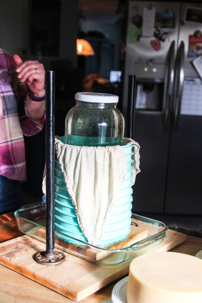 (Photo by Luisa Loi)
The cheese is pressed using a havy jar of water.