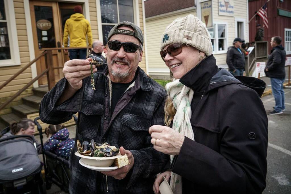 Daniel and Linda Munoz traveled from Seattle to get a taste of the world famous bold, briny and blue. Though the gale winds blew some tents around and led to the cancellation of the boat tours on Sunday, the event was a success. According to Musselfest Chair Kellie Sites, thousands came to enjoy the mussel extravaganza, which featured 1,930 pounds of mussels and about 1,100 chowder tasting tickets sold.