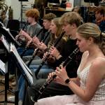 From right, freshman Tula Williams, junior Liam Watkins, sophomores Schuyler Wheat, Beckett Walsh and Chris Bunch all play the clarinet. (Photo by David Welton)