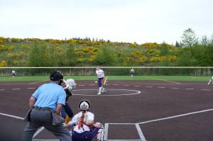 (Photo by Nathan Whalen)
Oak Harbors Reece Wasinger throws a pitch during a District 1, 3A softball tournament game against Everett May 9 at Phil Johnson Fields in Everett. The Wildcats lost 11-1 in a loser-out game. Oak Harbor finished its season with a conference record of 11-4 and an overall record of 13-8.