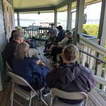 (Photos courtesy Island County Historical Museum)
A speaker shares tales during an Island County Historical Museums Porch Stories series. This years theme focuses on Whidbeys connection to the Salish Sea.