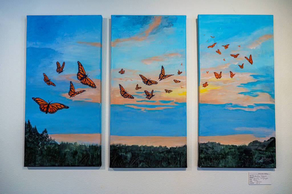 (Photo by David Welton)
Judith Burns career as a musician and composer melodically moves through many of her paintings, including this one titled Butterfly Effect.