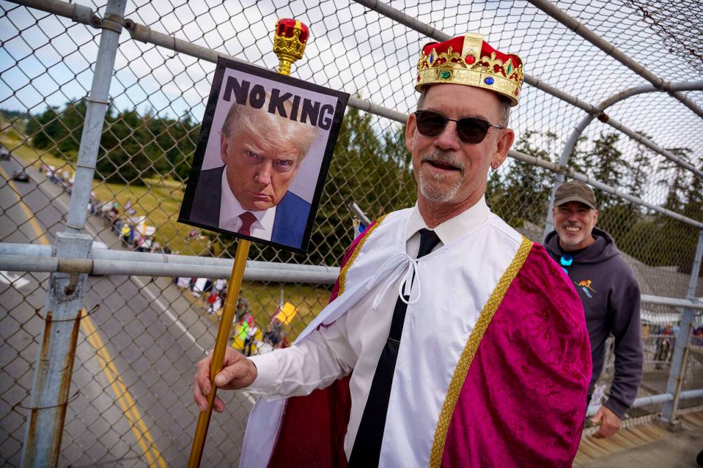 John Auburn, owner of the Whidbey Island Bagel Factory, came dressed as a king.