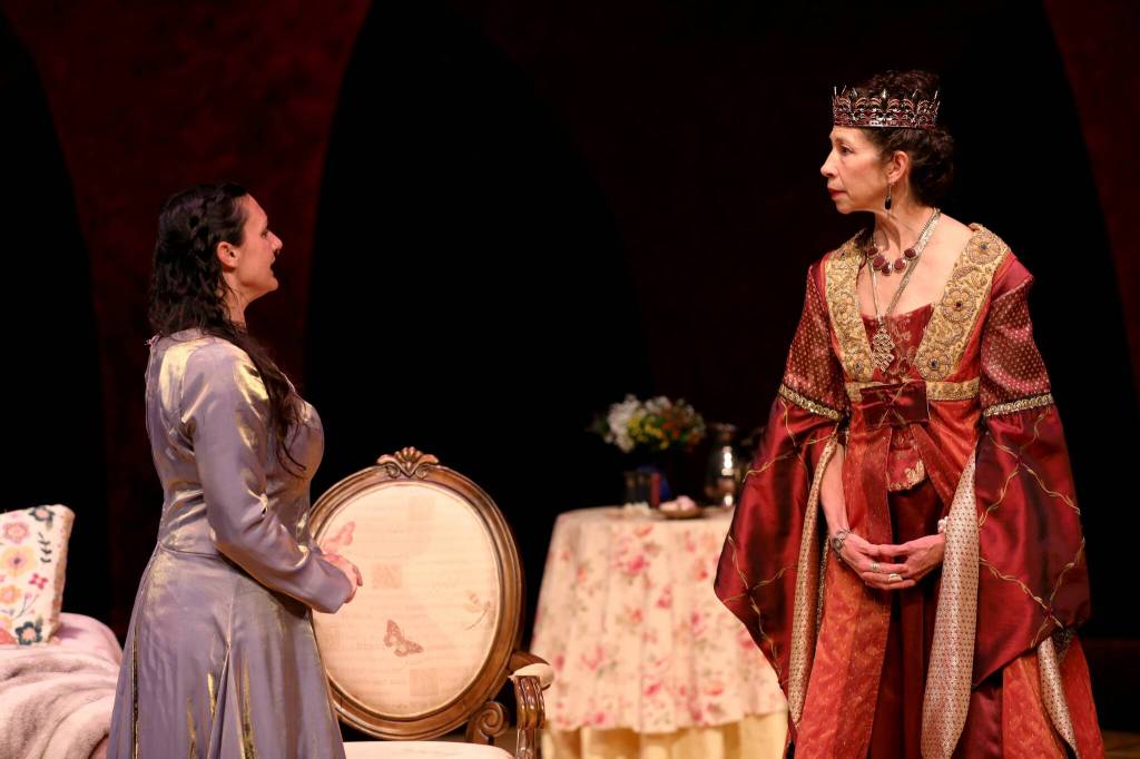 Photo courtesy of Whidbey Island Center for the Arts
Ophelia (Valerie Anne Huntington) has a conversation with Gertrude (Marta Mulholland).