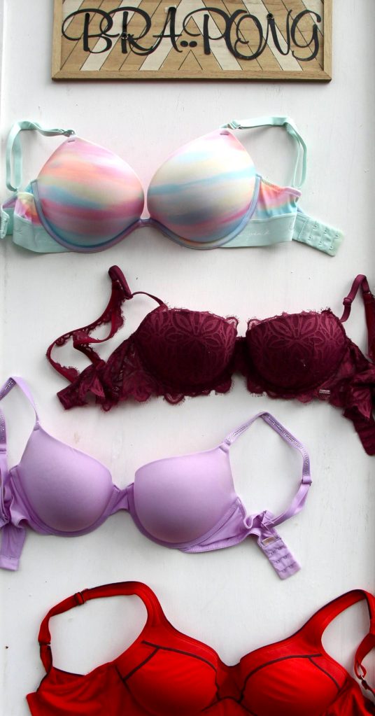 A bra pong billboard sits outside the warehouse (Photo by Marina Blatt)