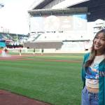 Photo provided by Danika Kloewer. 
Danika on the field ahead of her Mariners anthem debut.